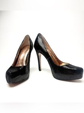 BCBG Black Metallic Snakeskin Print Heels Size 6.5